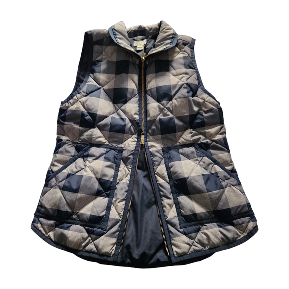 J. Crew Down Quilted Buffalo Plaid Navy Blue/Gray Puffer Vest Size XS - Picture 8 of 10